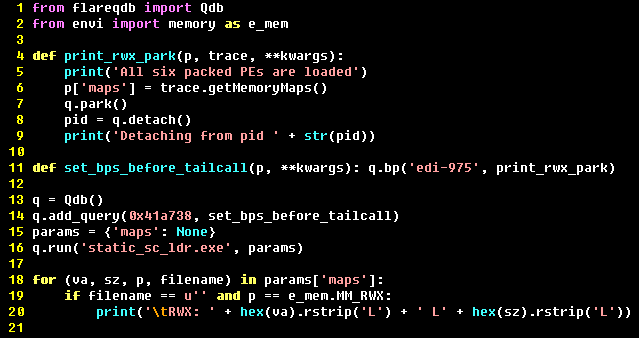 Unpacker script that parks its debuggee after unpacking is complete