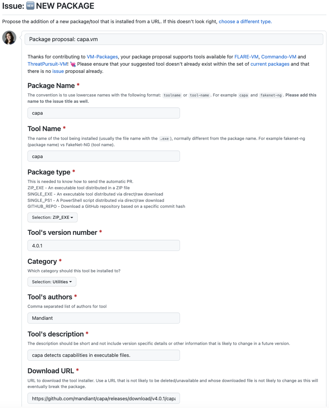 Issue template to add the capa tool