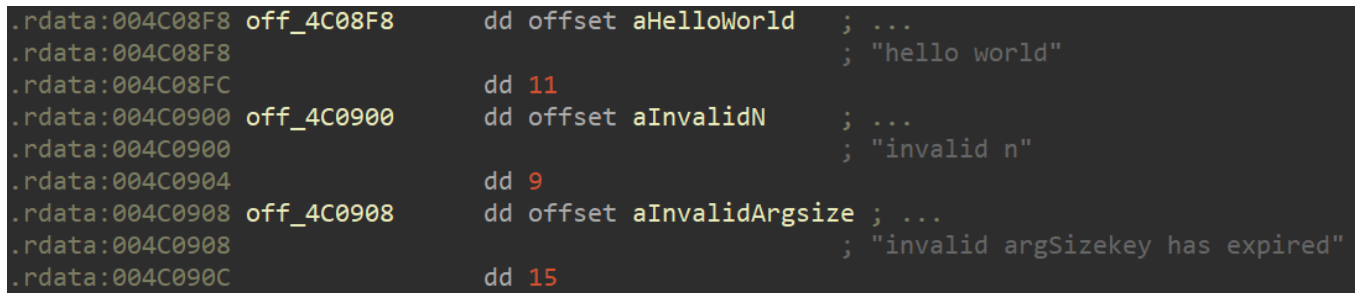 Three String structures in a Go program’s .rdata section