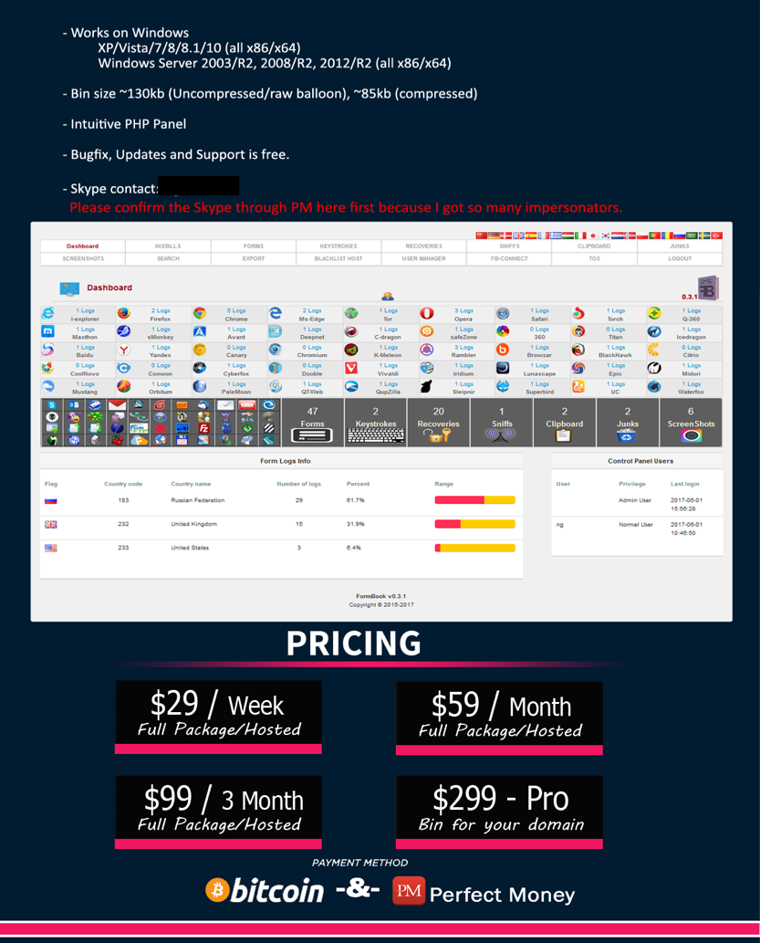 FormBook underground pricing