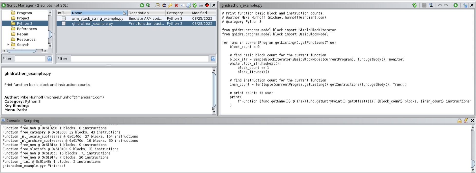 Using Ghidrathon to execute Python 3 scripts from the script manager