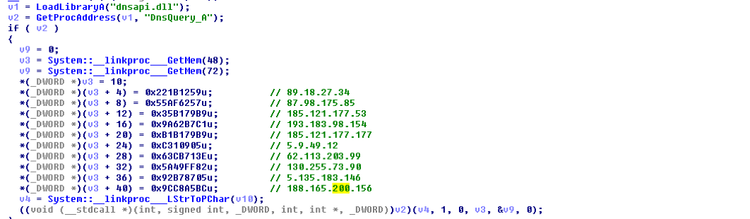 ハードコーディングされた OpenNIC IP アドレス - AZORult