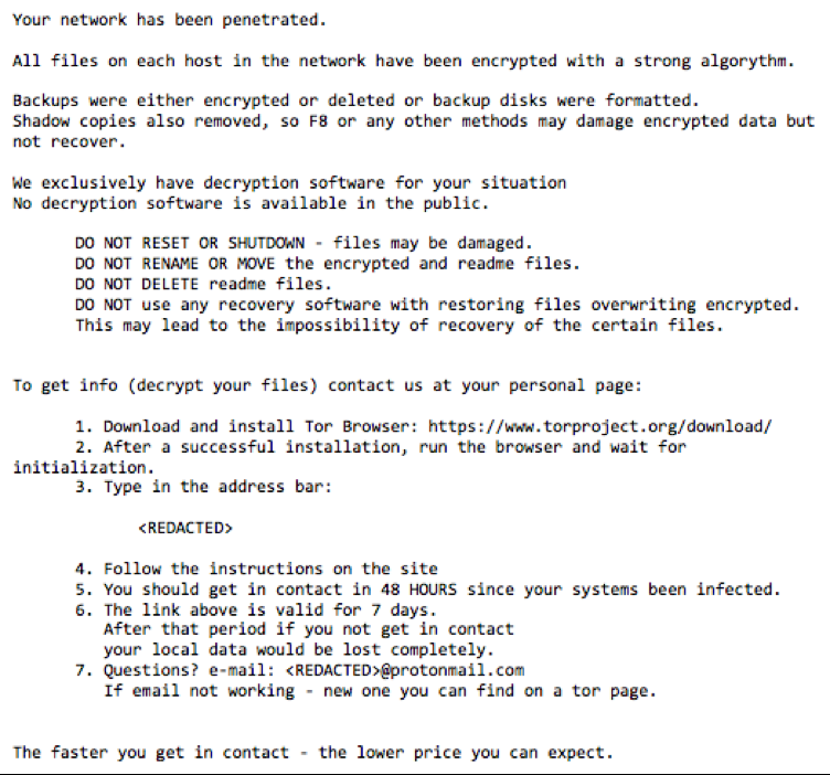 DoppelPaymer ransomware note observed observed during a Mandiant Incident Response investigation