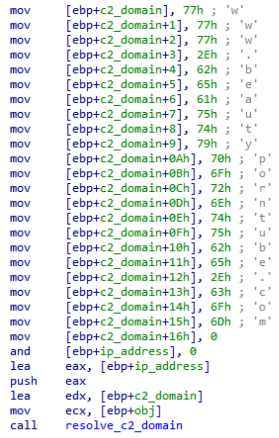 Hard-coded domain observed in a SNOWYDRIVE variant