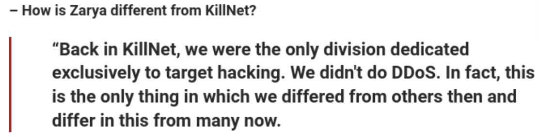 Quote from interview with Zarya’s alleged leader (machine translated from Russian)