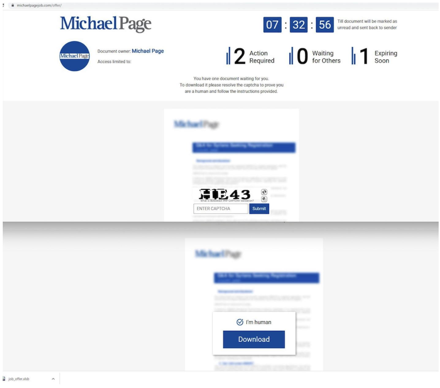 June 2022, CAPTCHA page for the Excel document download