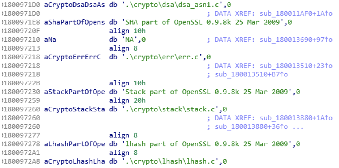 Example of OpenSSL statically linked in the file