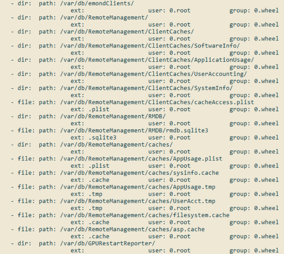 Screenshot of filesystem.cache contents, listing ARD artifacts