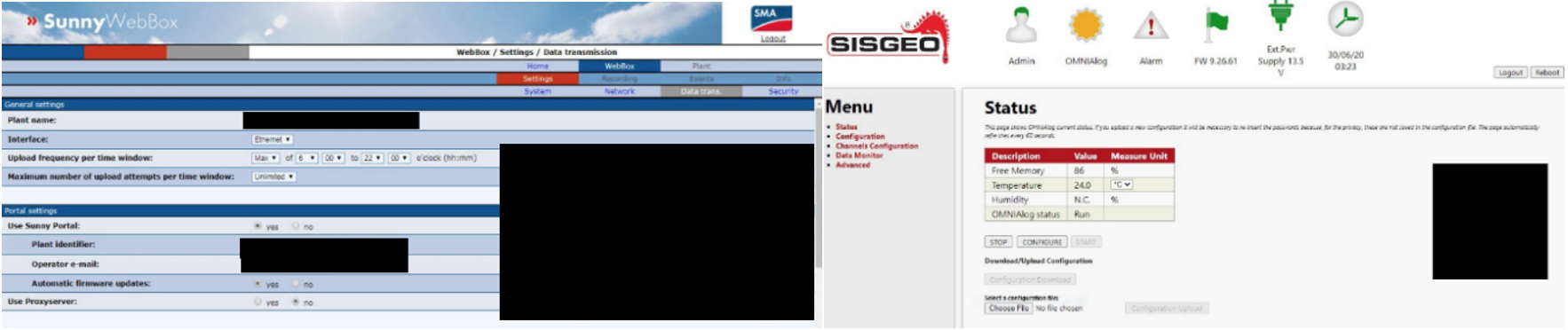 Screenshots of compromised web-interfaces supporting OT