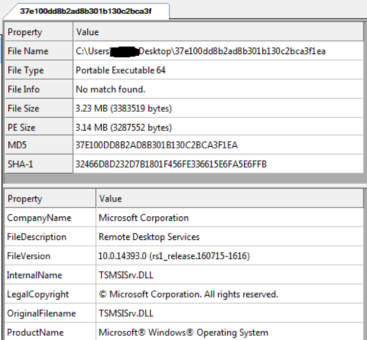 A look at the PE header reveals a larger file size than PE size