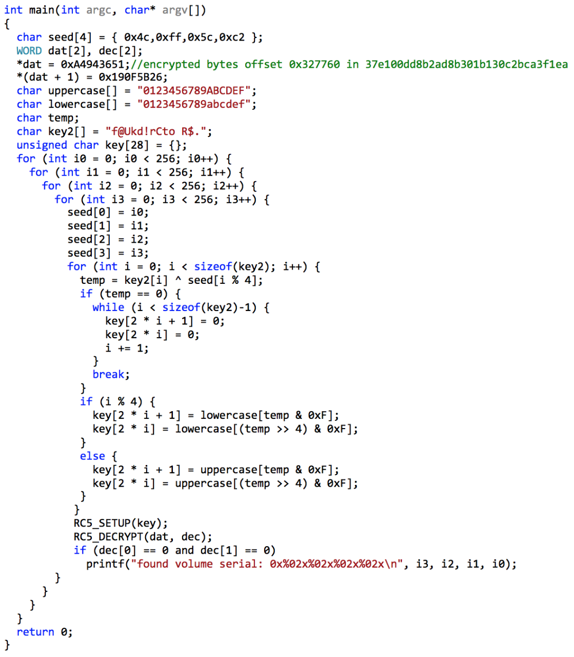 Main function RC5 brute forcer