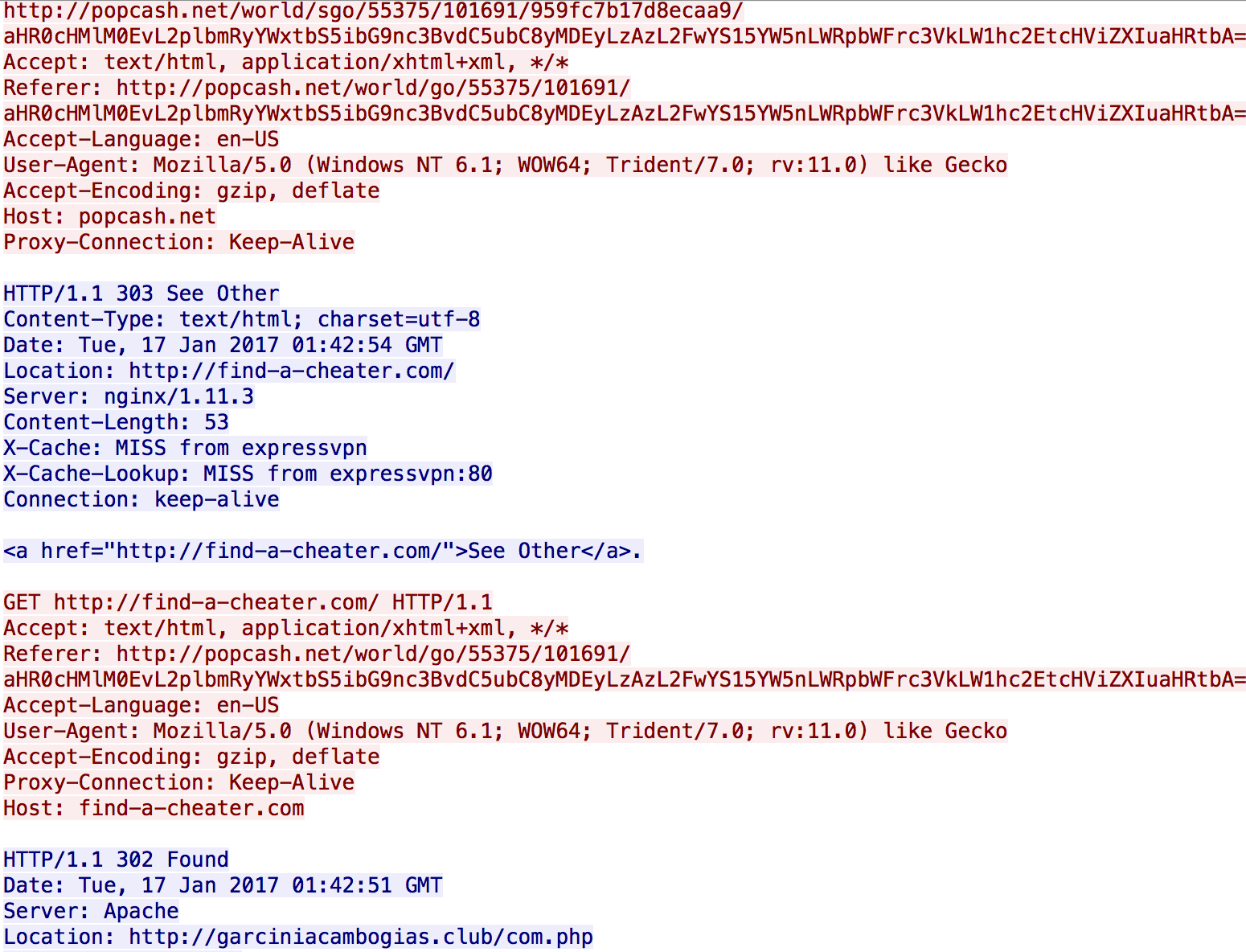 Chain of two domains being redirected from popcash[.]net