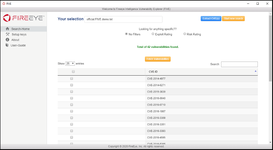 ファイルから CVE-ID を正常に正規表現した後の FIVE ツール