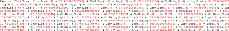 Type 1 obfuscation technique, which uses log functions to resolve a wide character