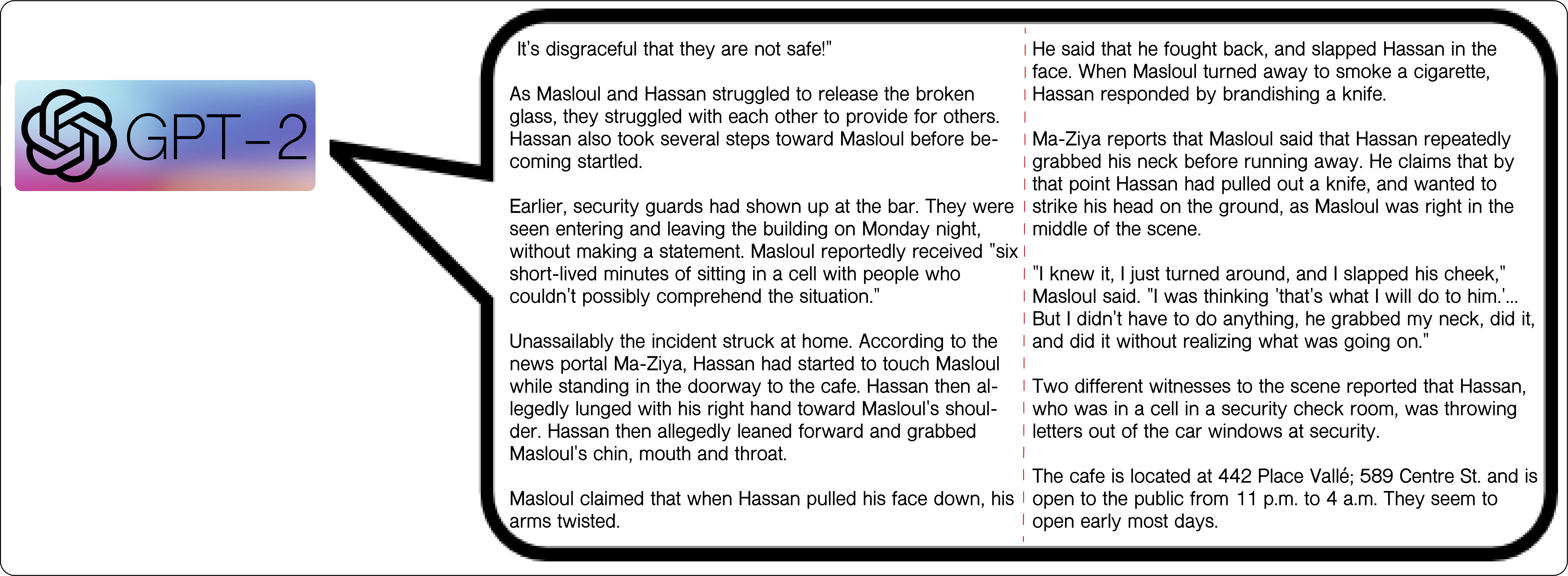 An example GPT-2 generation prior to fine-tuning after priming the model with the phrase “It’s disgraceful that.”