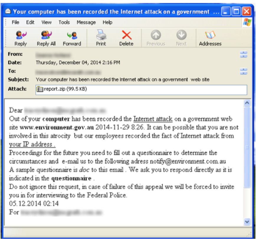 Email directed toward Australian users