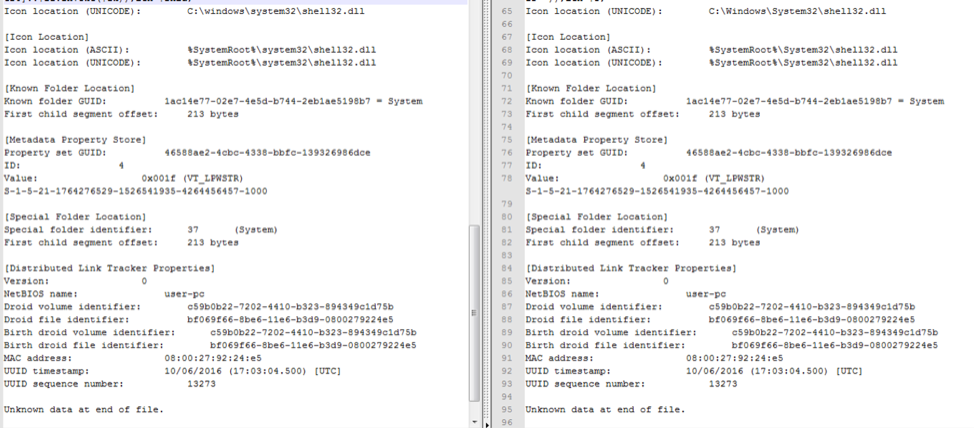 LNK characteristics: new activity (left) and old activity (right)