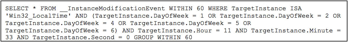 “BfeOnServiceStartTypeChange” WMI Query Language (WQL) filter condition