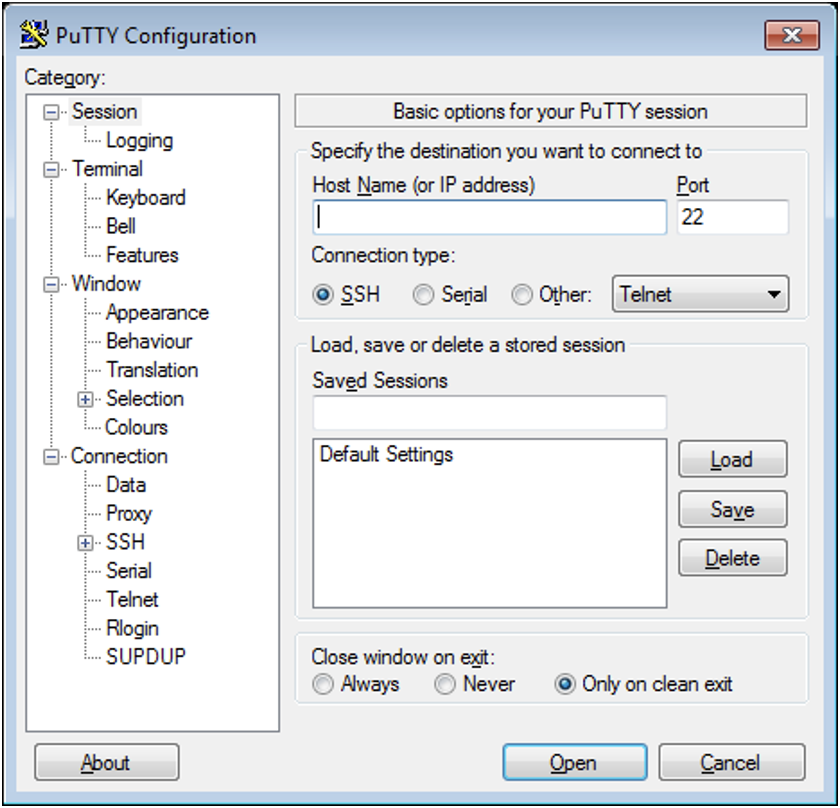 PuTTY interface displayed when executing the malicious samples