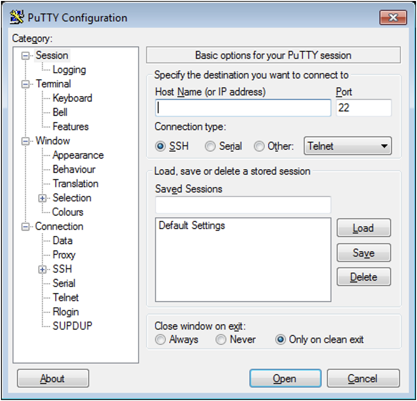 悪意のあるサンプルの実行時に表示される PuTTY インターフェイス