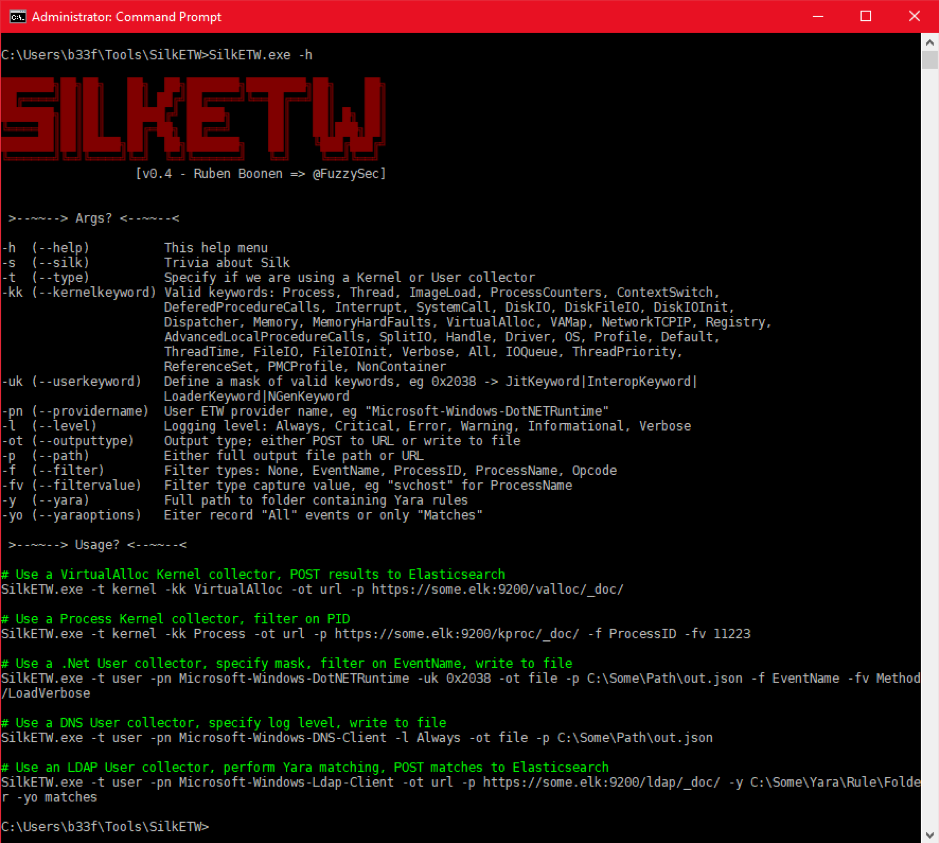SilkETW command line options