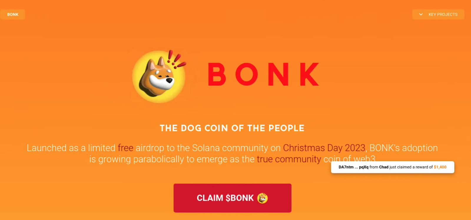 Sample BONK-themed phishing page
