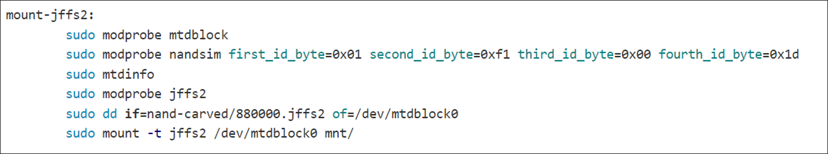 Makefile target to mount JFFS2 filesystem