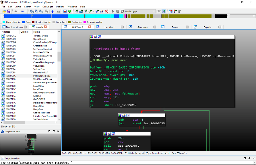 Decoded malware successfully loaded into IDA Pro