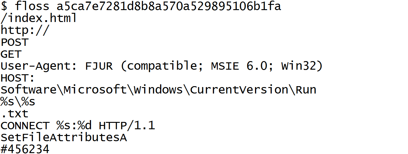 FLOSS example output that provides valuable information to analysts