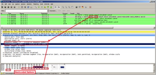 TCP SYN-ACK with sequence and acknowledgement offset of 0xC123E
