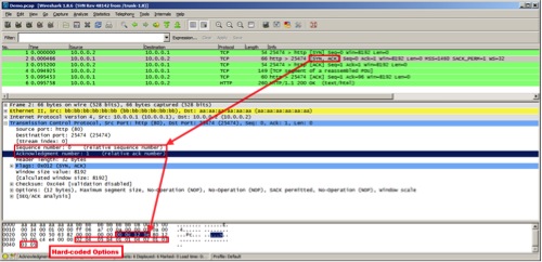 0xC123E のシーケンスおよび確認応答オフセットを持つ TCP SYN-ACK