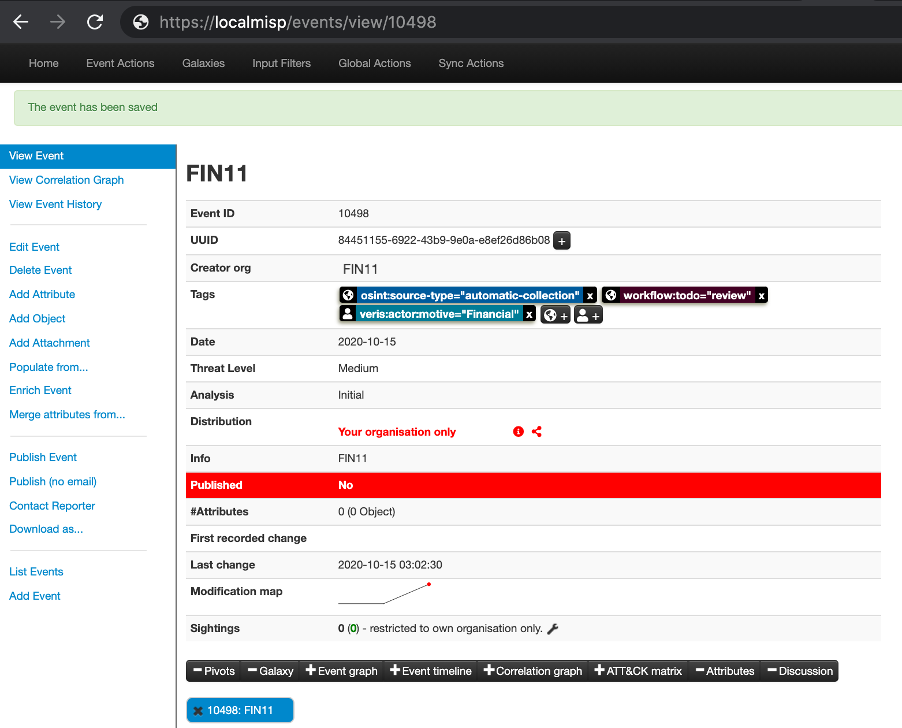 MISP Event setup for FIN11