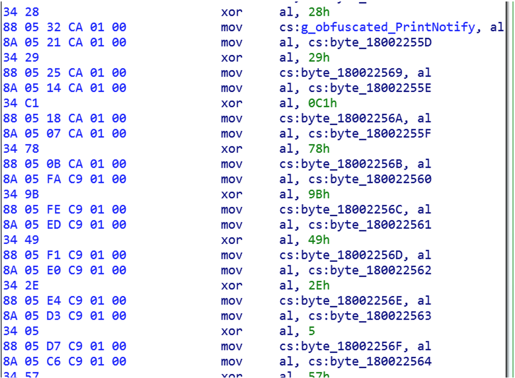 Sample string deobfuscation for "PrintNotify"