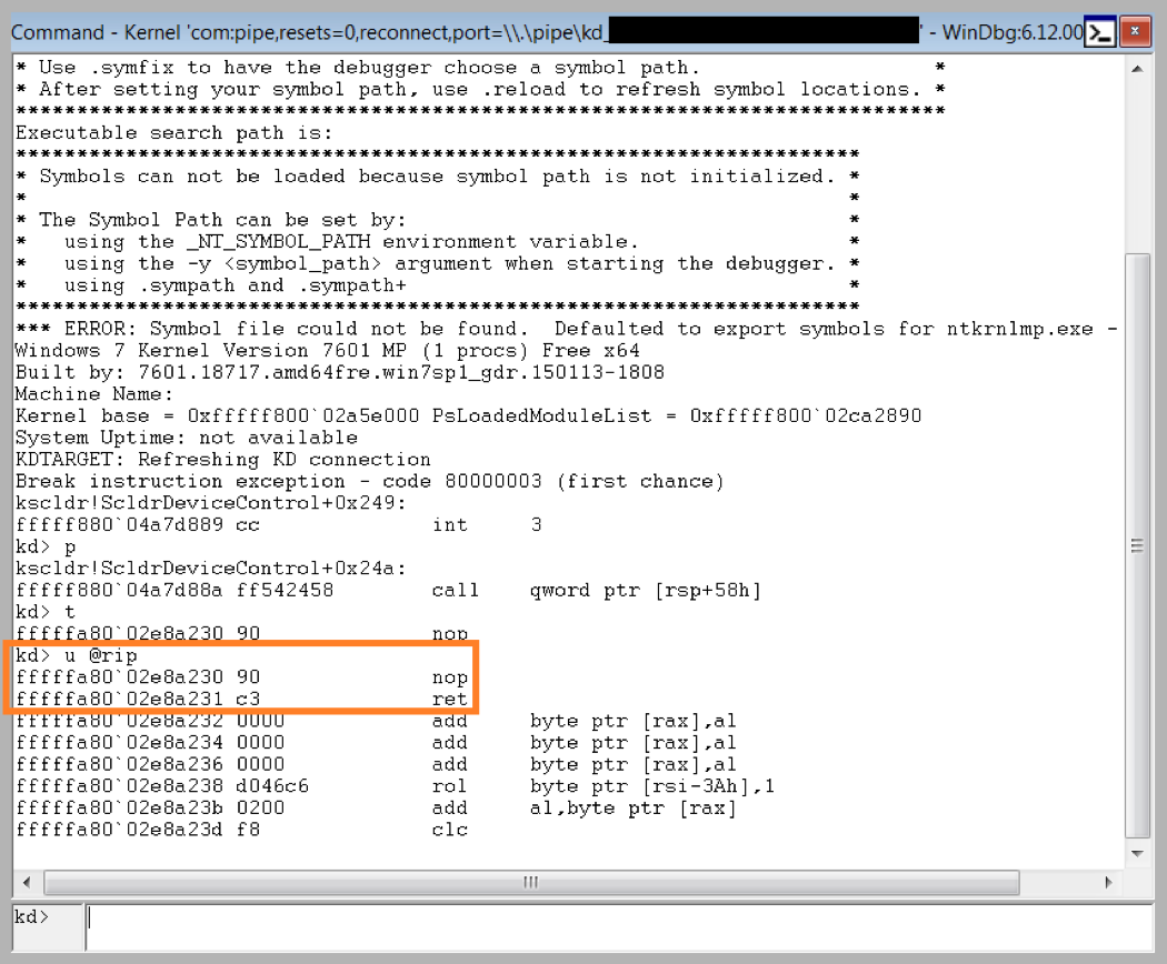 Tracing into and disassembling the shellcode