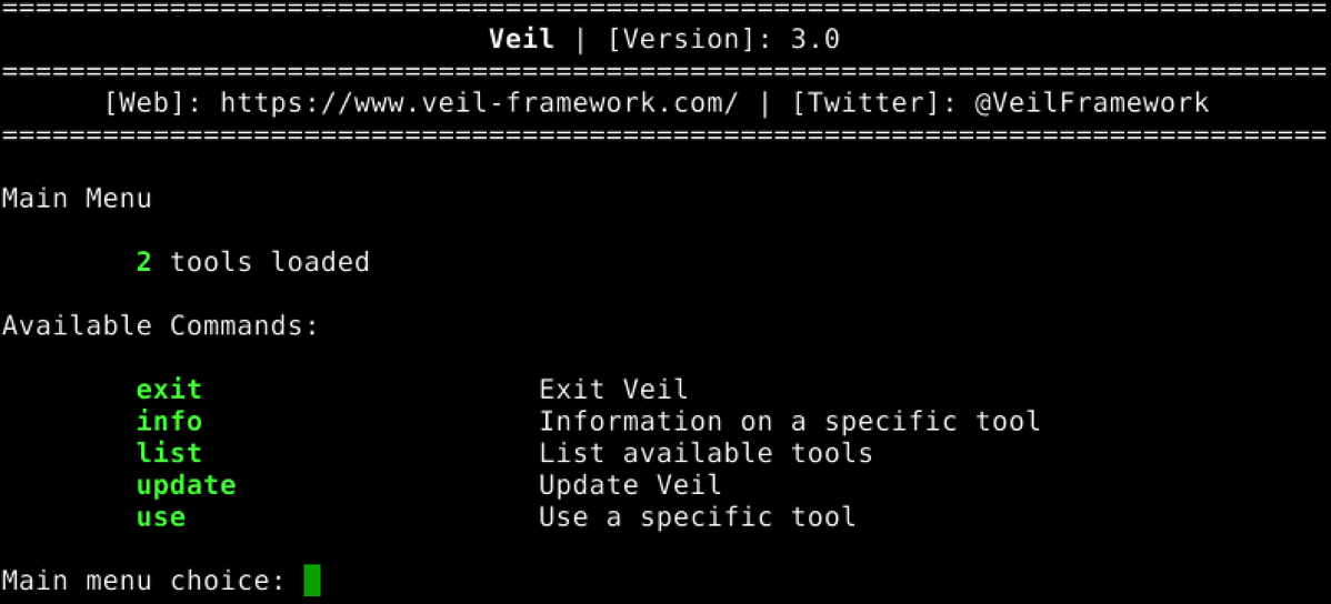 Veil 3 main menu