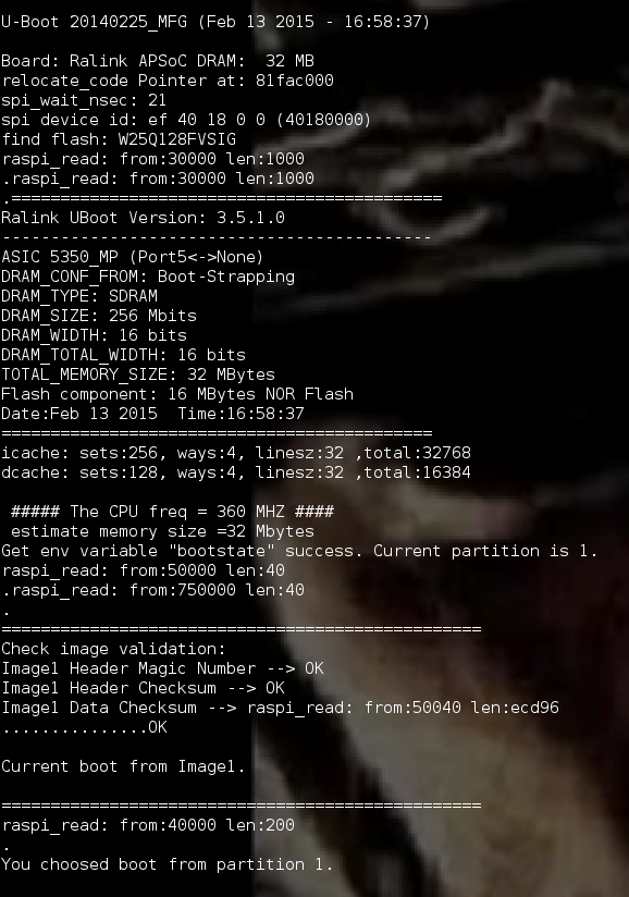 WeMo device booting process displayed via UART